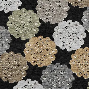 9' X 12' Black Ivory And Khaki Quatrefoil Washable Indoor Outdoor Area Rug