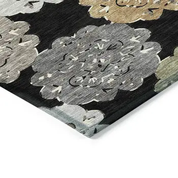 10' X 14' Black Ivory And Khaki Quatrefoil Washable Indoor Outdoor Area Rug