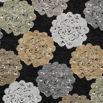 10' X 14' Black Ivory And Khaki Quatrefoil Washable Indoor Outdoor Area Rug