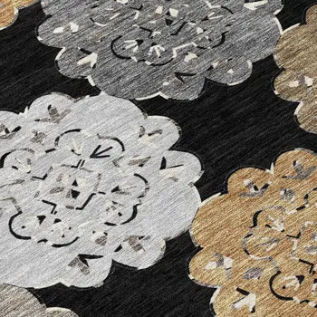 10' X 14' Black Ivory And Khaki Quatrefoil Washable Indoor Outdoor Area Rug