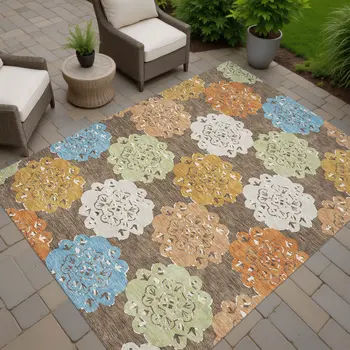 3' X 5' Chocolate Ivory And Copper Quatrefoil Washable Indoor Outdoor Area Rug