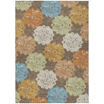 3' X 5' Chocolate Ivory And Copper Quatrefoil Washable Indoor Outdoor Area Rug