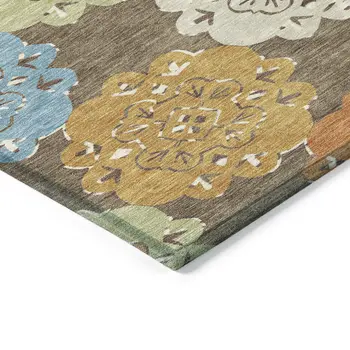 8' Chocolate Ivory And Copper Round Quatrefoil Washable Indoor Outdoor Area Rug
