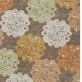 8' X 10' Chocolate Ivory And Copper Quatrefoil Washable Indoor Outdoor Area Rug