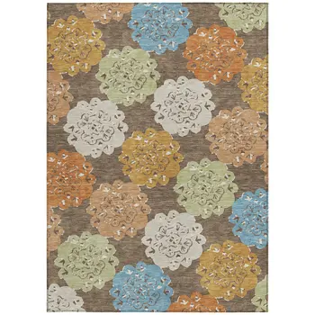 9' X 12' Chocolate Ivory And Copper Quatrefoil Washable Indoor Outdoor Area Rug