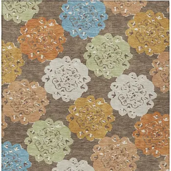 10' X 14' Chocolate Ivory And Copper Quatrefoil Washable Indoor Outdoor Area Rug