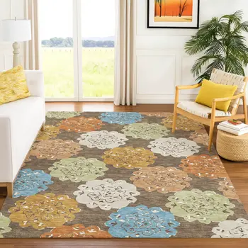 10' X 14' Chocolate Ivory And Copper Quatrefoil Washable Indoor Outdoor Area Rug