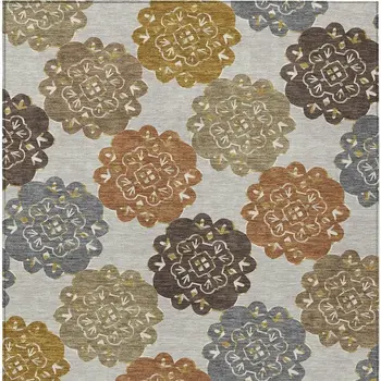 3' X 5' Taupe Orange And Ivory Quatrefoil Washable Indoor Outdoor Area Rug