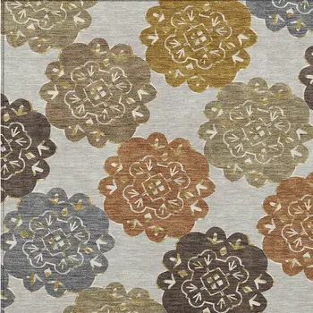 3' X 5' Taupe Orange And Ivory Quatrefoil Washable Indoor Outdoor Area Rug
