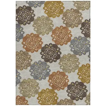 5' X 8' Taupe Orange And Ivory Quatrefoil Washable Indoor Outdoor Area Rug