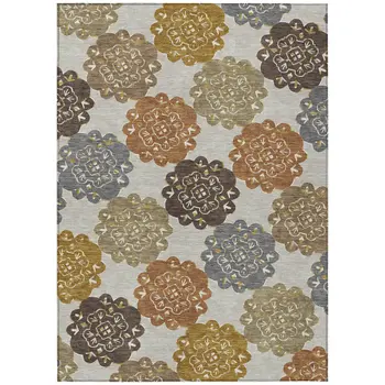 5' X 8' Taupe Orange And Ivory Quatrefoil Washable Indoor Outdoor Area Rug