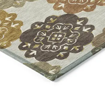 5' X 8' Taupe Orange And Ivory Quatrefoil Washable Indoor Outdoor Area Rug
