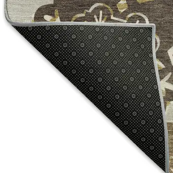 9' X 12' Taupe Orange And Ivory Quatrefoil Washable Indoor Outdoor Area Rug
