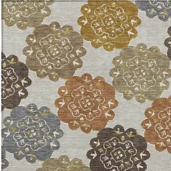 10' X 14' Taupe Orange And Ivory Quatrefoil Washable Indoor Outdoor Area Rug