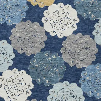 3' X 5' Navy Blue Ivory And Gold Quatrefoil Washable Indoor Outdoor Area Rug