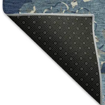 8' X 10' Navy Blue Ivory And Gold Quatrefoil Washable Indoor Outdoor Area Rug