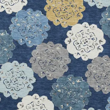 8' X 10' Navy Blue Ivory And Gold Quatrefoil Washable Indoor Outdoor Area Rug
