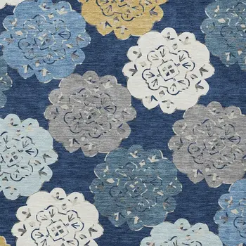 10' X 14' Navy Blue Ivory And Gold Quatrefoil Washable Indoor Outdoor Area Rug