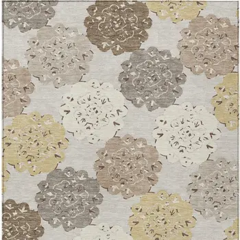 3' X 5' Pearl Ivory And Wheat Quatrefoil Washable Indoor Outdoor Area Rug