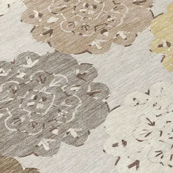 8' Pearl Ivory And Wheat Round Quatrefoil Washable Indoor Outdoor Area Rug