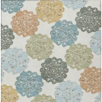 10' X 14' Pacific Blue Ivory And Copper Quatrefoil Washable Indoor Outdoor Area Rug
