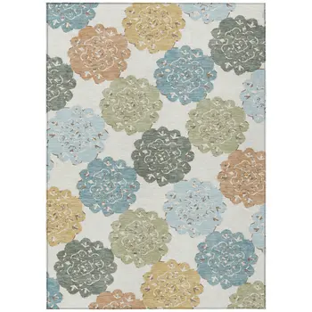 10' X 14' Pacific Blue Ivory And Copper Quatrefoil Washable Indoor Outdoor Area Rug