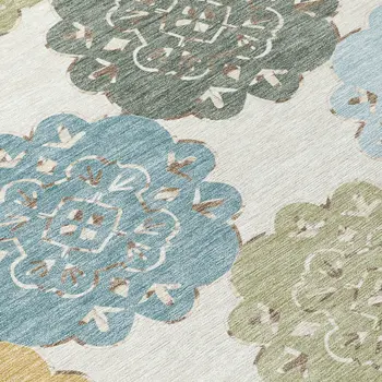 10' X 14' Pacific Blue Ivory And Copper Quatrefoil Washable Indoor Outdoor Area Rug