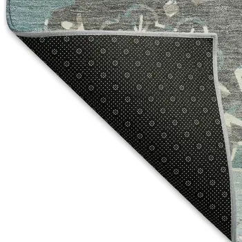 3' X 5' Teal Blue Beige And Ivory Quatrefoil Washable Indoor Outdoor Area Rug