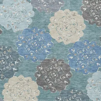 3' X 5' Teal Blue Beige And Ivory Quatrefoil Washable Indoor Outdoor Area Rug