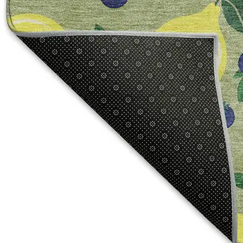 8' Artichoke Green Yellow And Blue Round Lemons Washable Indoor Outdoor Area Rug