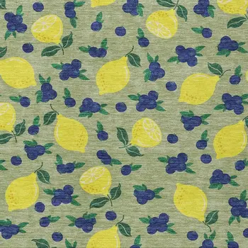 8' X 10' Artichoke Green Yellow And Blue Lemons Washable Indoor Outdoor Area Rug