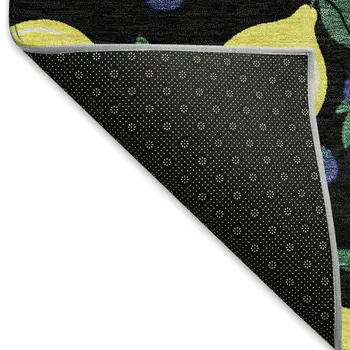 3' X 5' Black Yellow And Blue Lemons Washable Indoor Outdoor Area Rug