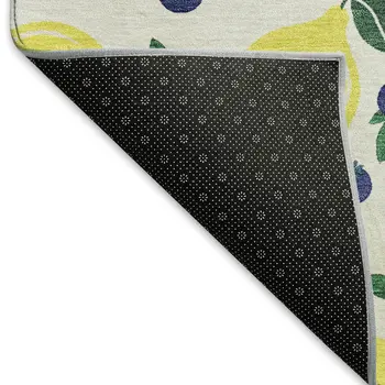 8' X 10' Ivory Yellow And Blue Lemons Washable Indoor Outdoor Area Rug
