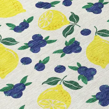 8' X 10' Ivory Yellow And Blue Lemons Washable Indoor Outdoor Area Rug