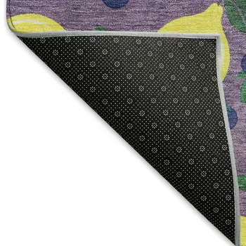 5' X 8' Lavender Yellow And Blue Lemons Washable Indoor Outdoor Area Rug