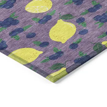 5' X 8' Lavender Yellow And Blue Lemons Washable Indoor Outdoor Area Rug
