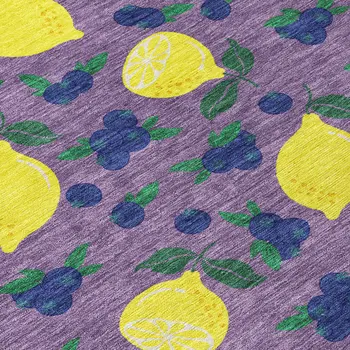 5' X 8' Lavender Yellow And Blue Lemons Washable Indoor Outdoor Area Rug