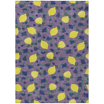 8' X 10' Lavender Yellow And Blue Lemons Washable Indoor Outdoor Area Rug