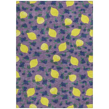 9' X 12' Lavender Yellow And Blue Lemons Washable Indoor Outdoor Area Rug
