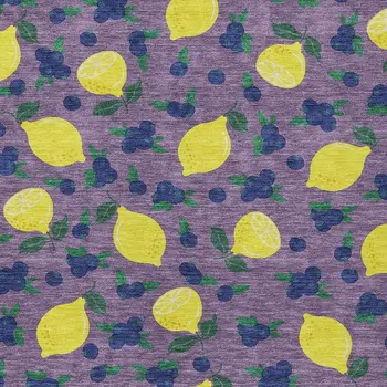 9' X 12' Lavender Yellow And Blue Lemons Washable Indoor Outdoor Area Rug