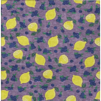 10' X 14' Lavender Yellow And Blue Lemons Washable Indoor Outdoor Area Rug
