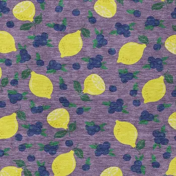 10' X 14' Lavender Yellow And Blue Lemons Washable Indoor Outdoor Area Rug