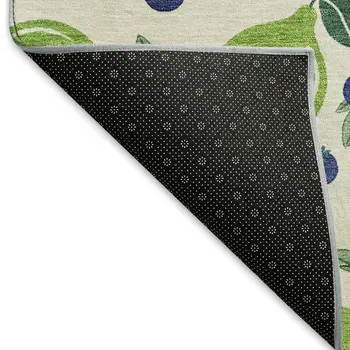 9' X 12' Linen Green And Blue Lemons Washable Indoor Outdoor Area Rug