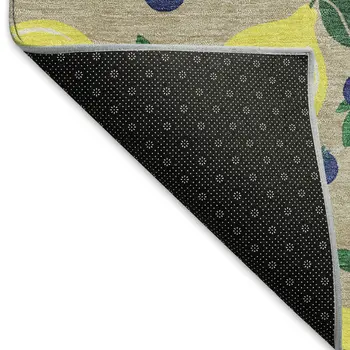 3' X 5' Stone Yellow And Blue Lemons Washable Indoor Outdoor Area Rug