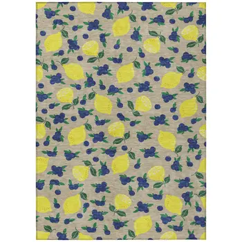 10' X 14' Stone Yellow And Blue Lemons Washable Indoor Outdoor Area Rug