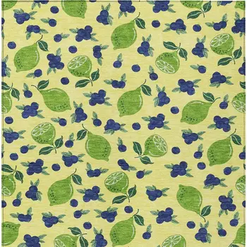 9' X 12' Yellow Blue And Green Lemons Washable Indoor Outdoor Area Rug