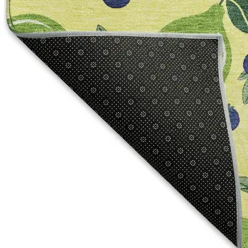 10' X 14' Yellow Blue And Green Lemons Washable Indoor Outdoor Area Rug