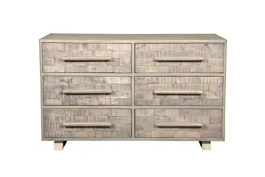57" White Solid Wood Six Drawer Dresser