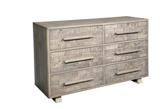 57" White Solid Wood Six Drawer Dresser