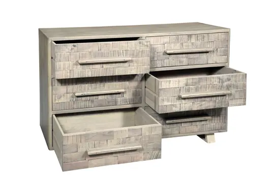 57" White Solid Wood Six Drawer Dresser